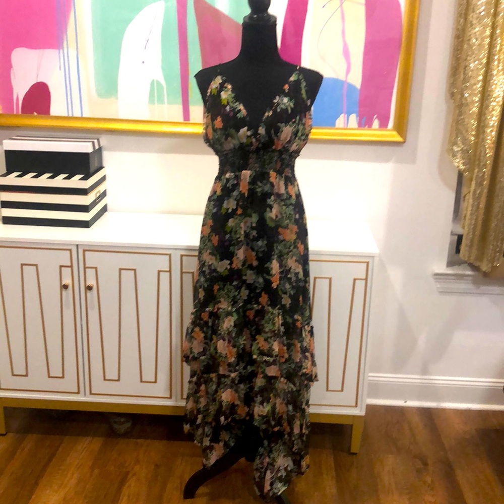 Alice+Olivia Black Chiffon Ruffled Maxi Dress